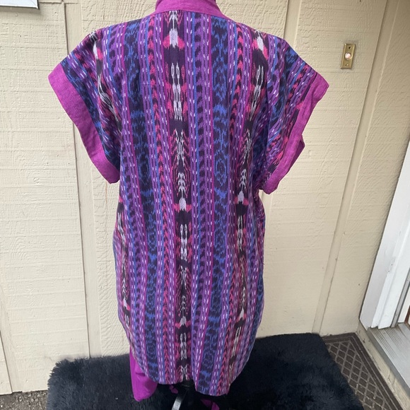 Handmade reversible purple cotton aztec Ikat tunic vedt open front jacket OS - Picture 3 of 13